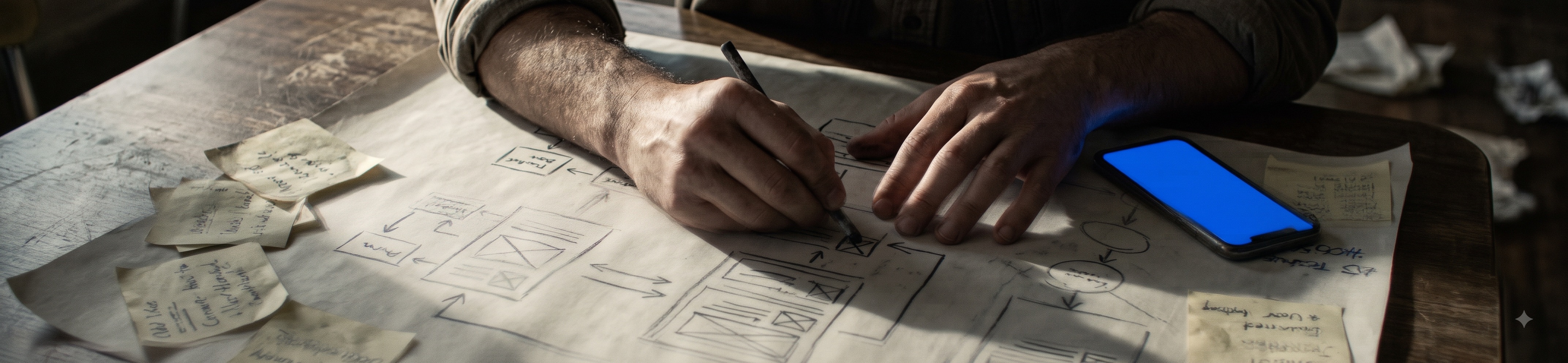 Wireframes dessinés à la main avec post-its de retours utilisateurs