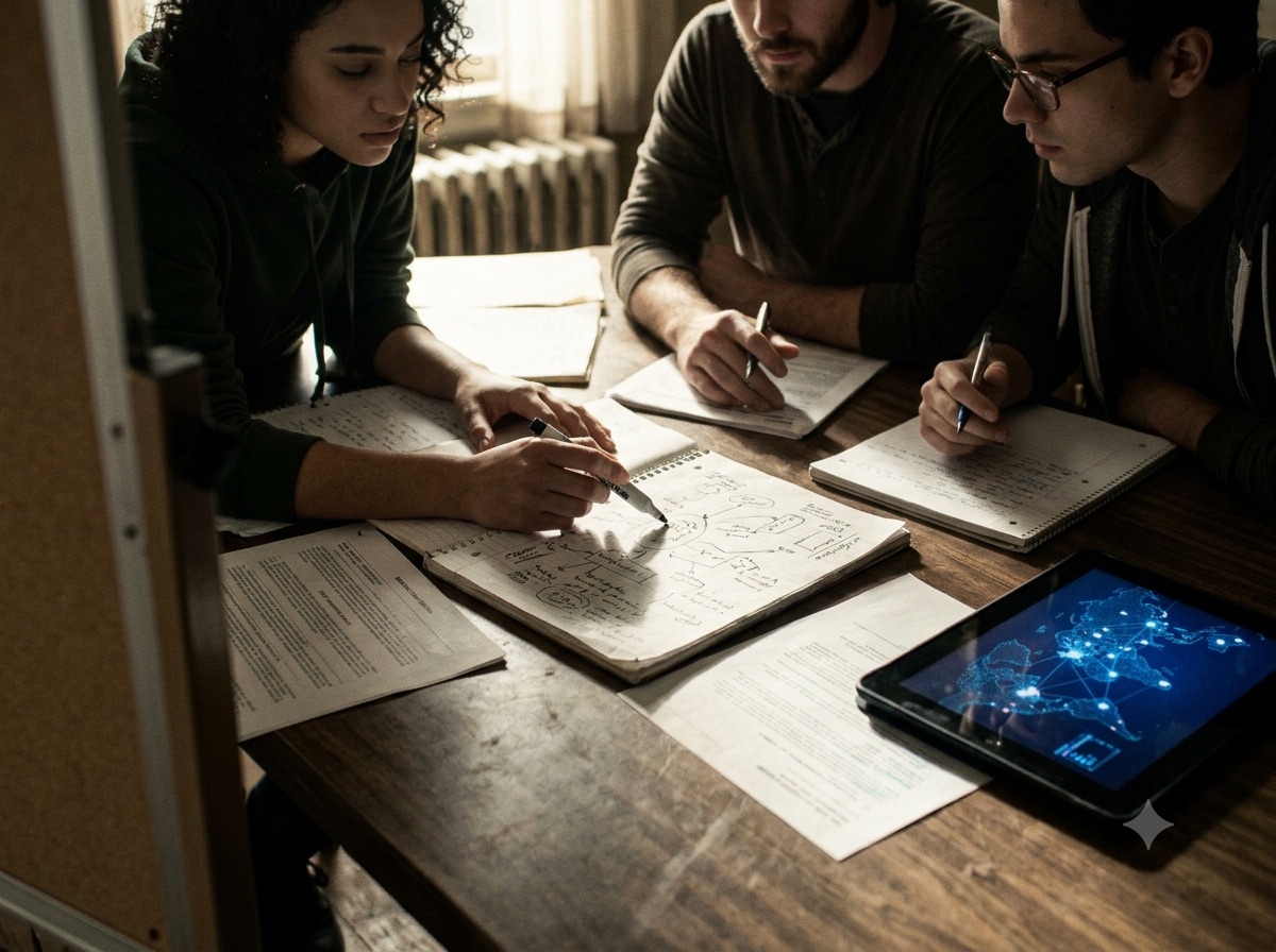 Étudiants en travail collaboratif autour d'une table